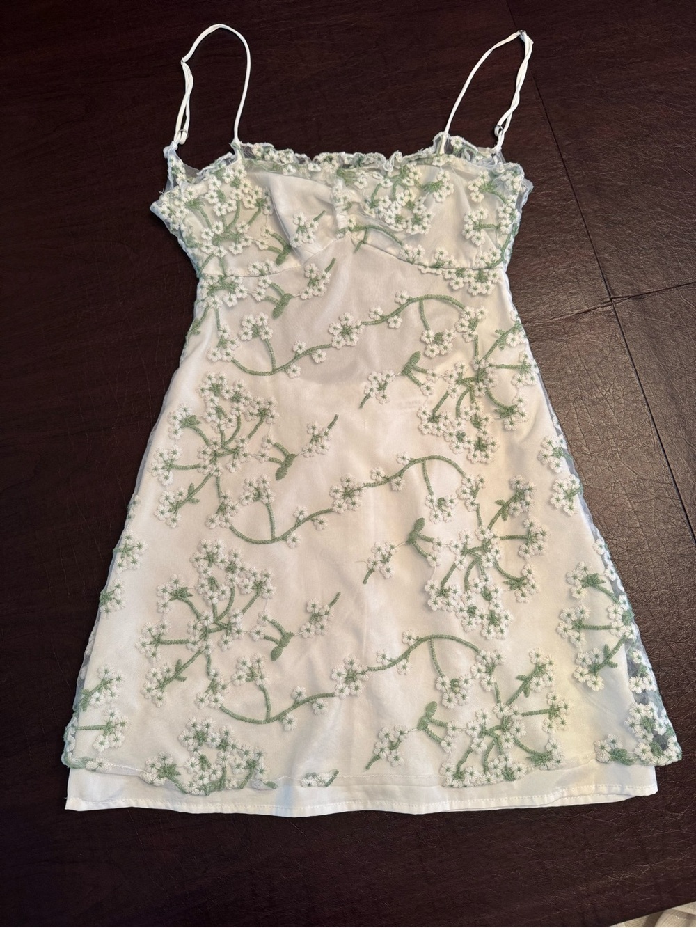 12th Tribe White Dress with Green Embroidery - XS